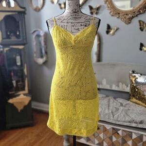 Victoria's Secret Bright Yellow Lace Chemise Large